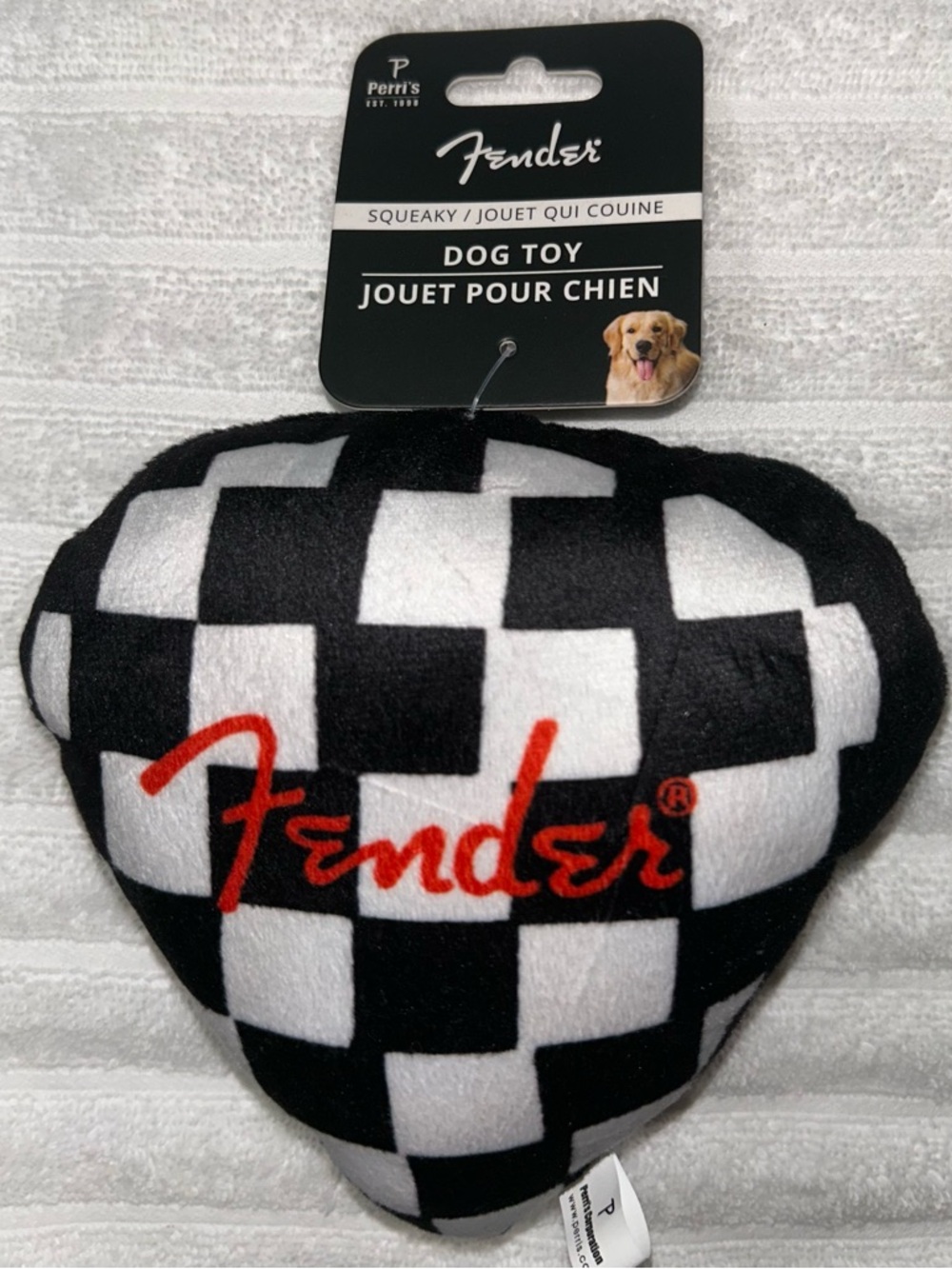 Fender Black & White Check Heart Plush Dog Toy